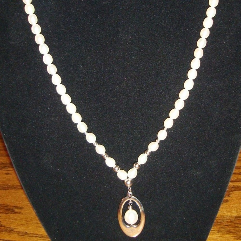 PEARL NECKLACE 925 STERLING & PEARL PENDANT NEW